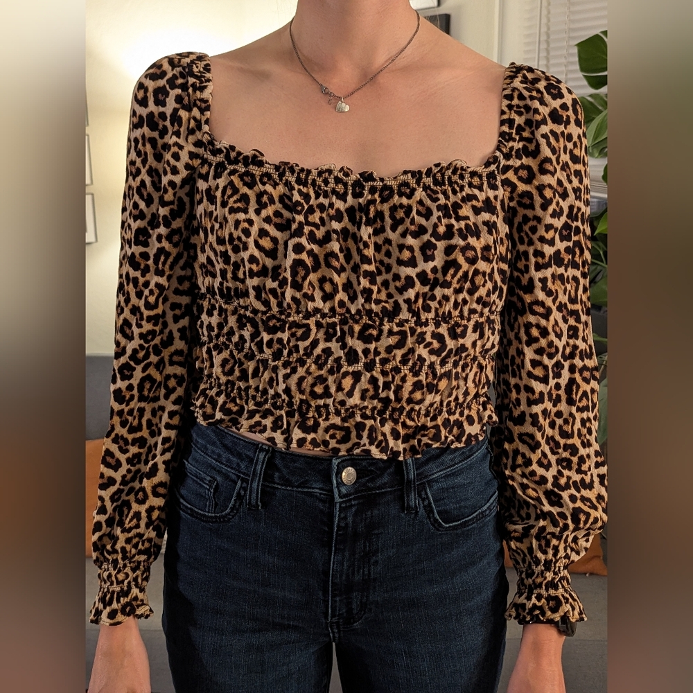 H&M Leopard Print Long Sleeve Blouse